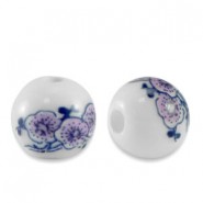 Ceramic bead round 8mm White-sunrise pink